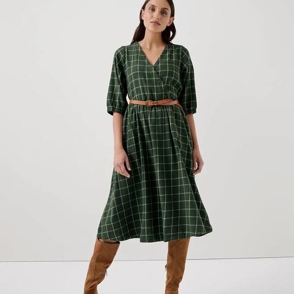 PACT Fireside Flannel Crossover Midi Dress Mountain View Check Green XL - Picture 13 of 13
